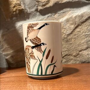 Petite Cream Ceramic cup with hand painted Geese Design
